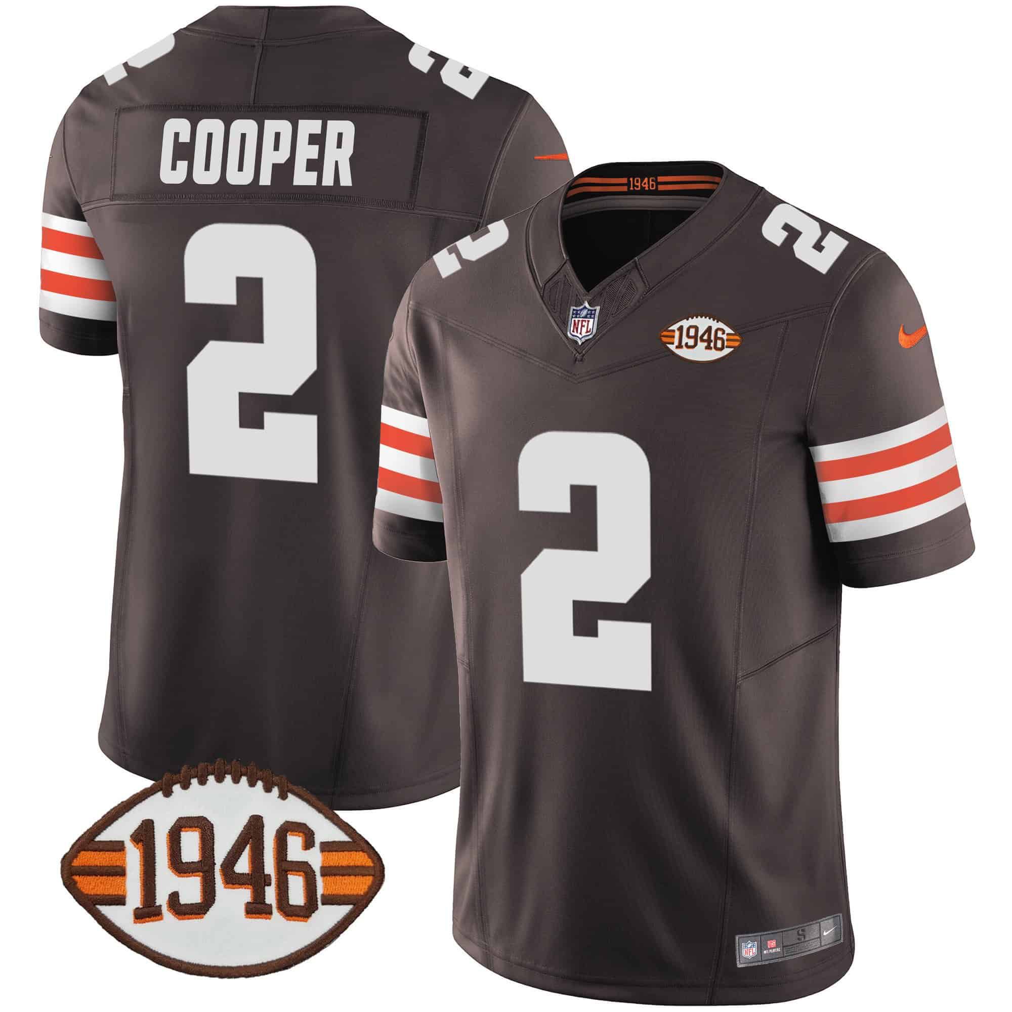 Men Cleveland Browns 2 Cooper Brown 1946 75th Anniversary Patch 2024 Nike NFL Jersey style 1